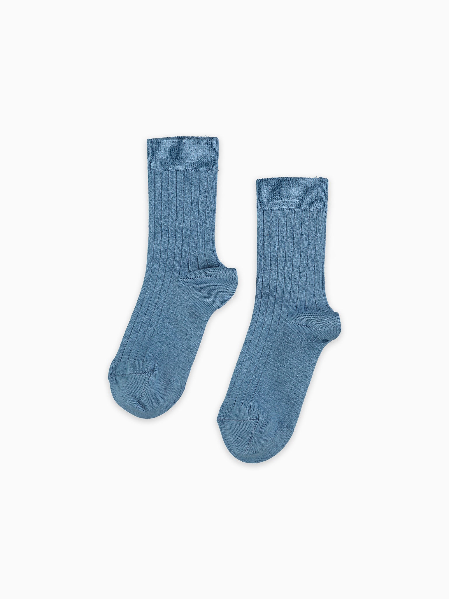 Dusty Blue Ribbed Short Kids Socks
