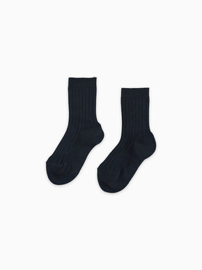 Navy Blue Ribbed Short Kids Socks