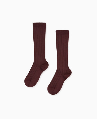 Aubergine Ribbed Knee High Kids Socks
