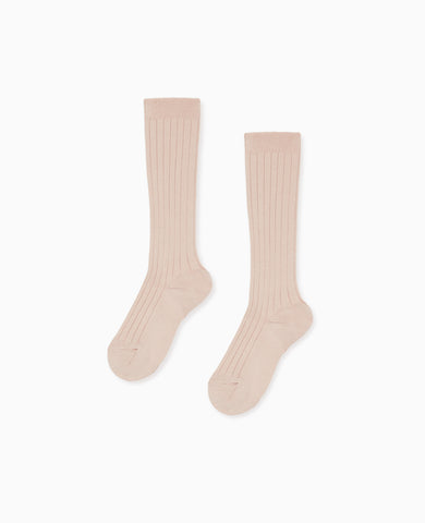 Pale Pink Ribbed Knee High Girl Socks