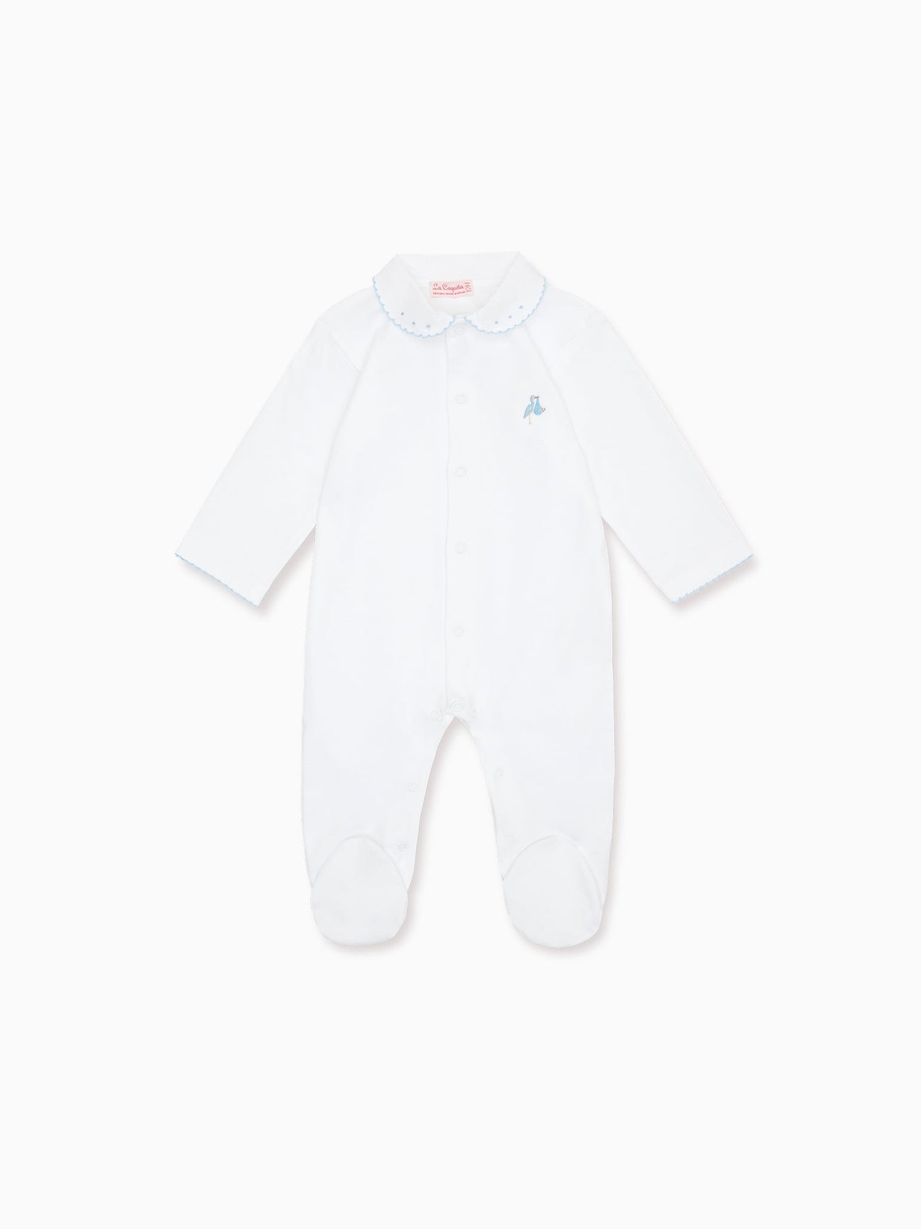 White Stork Embroidered Jersey Sleepsuit