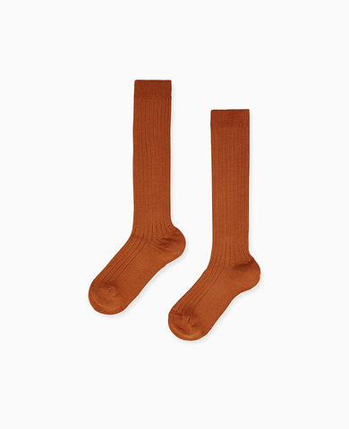 Caramel Ribbed Knee High Kids Socks