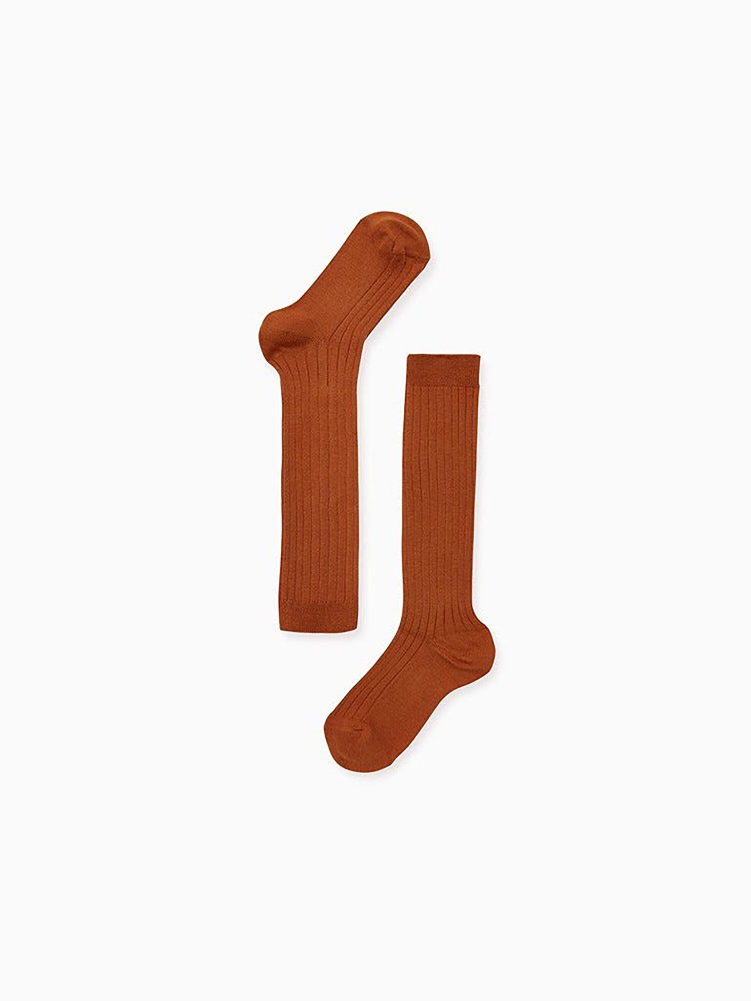 Terracotta Ribbed Knee High Kids Socks