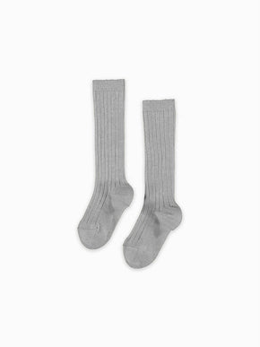 Light Grey Melange Ribbed Knee High Kids Socks